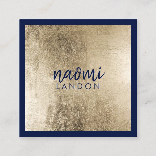 Carte De Visite Carré Elégant chic or et bleu marine moderne minimaliste (Devant)