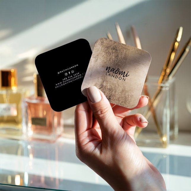 Carte De Visite Carré Elégant chic or moderne carré minimaliste noir (Elegant chic gold modern square minimalist black)