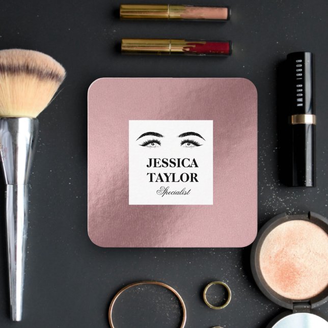 Carte De Visite Carré Élégant cils rose doré carré (Chic design for makeup artist - rose gold gradient color)