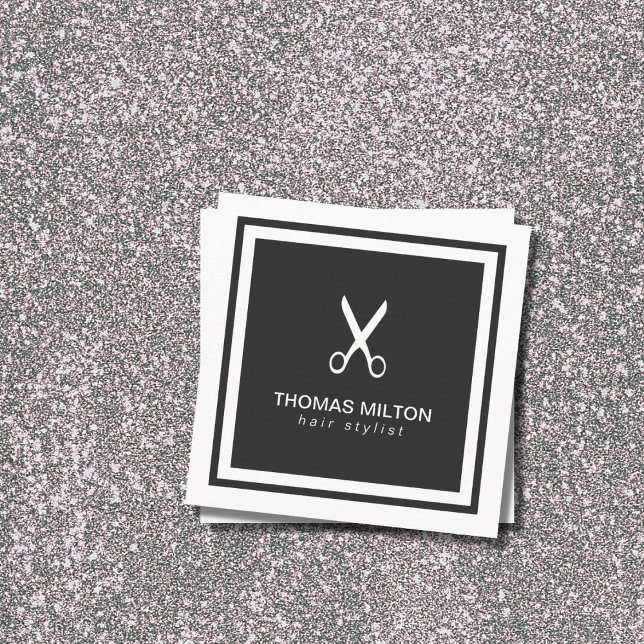 Carte De Visite Carré Elégant ciseau noir blanc moderne coiffeur (Créateur téléchargé)