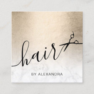 Carte De Visite Carré Elégant ciseaux de marbre doré en cuivre coiffeur