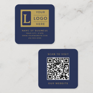 Carte De Visite Carré Élégant Code QR Or Logo Personnalisé Bleu Nuit