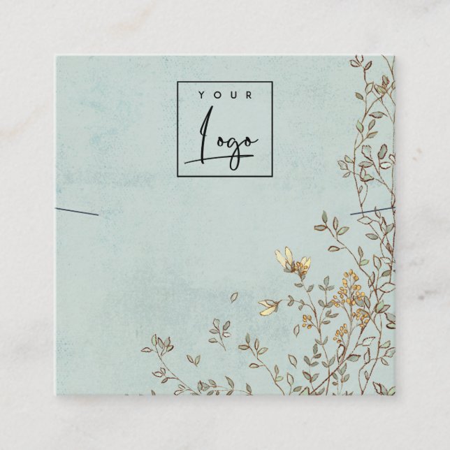 Carte De Visite Carré Élégant collier de logo Dusky Floral Aqua (Devant)