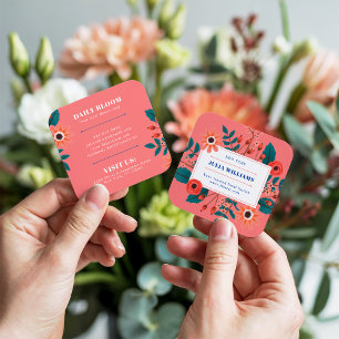 Carte De Visite Carré Elégant corail marine bleu floral bouquet de fleur