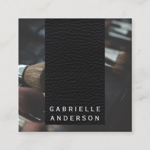 Carte De Visite Carré Élégant cuir noir Brosses de maquillage