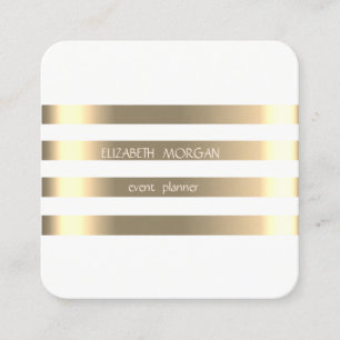 Carte De Visite Carré Élégant Design Moderne Faux Gold Striped, Blanc