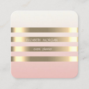 Carte De Visite Carré Élégant Design Moderne Faux Gold Striped, Noir