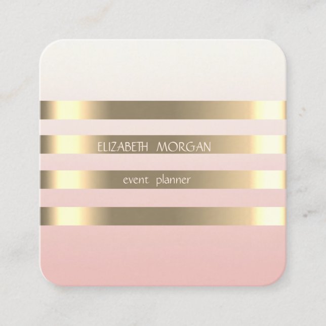 Carte De Visite Carré Élégant Design Moderne Faux Gold Striped, Noir (Devant)