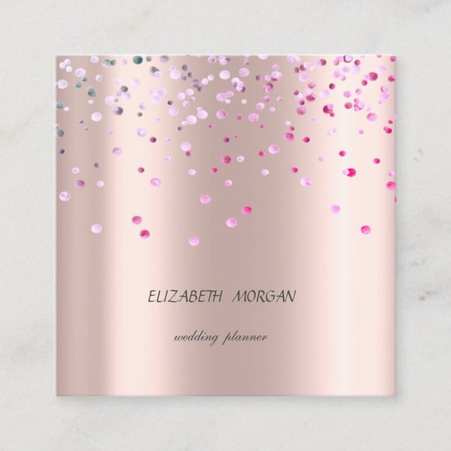 Carte De Visite Carré Élégant Design Simple, Confetti Rose Gold (Devant)