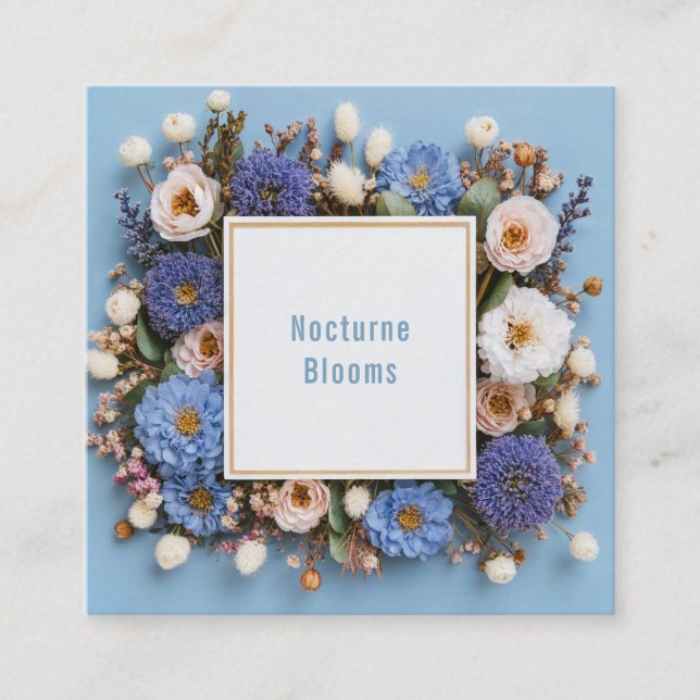 Carte De Visite Carré Elegant Dusty Blue Floral Gold Frame Rustic Wreath (Devant)