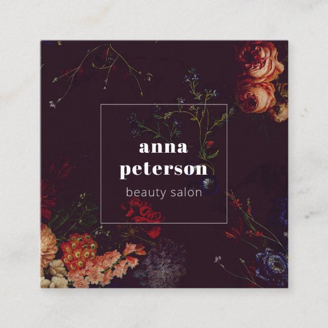 Carte De Visite Carré Élégant élégant floral foncé (Devant)