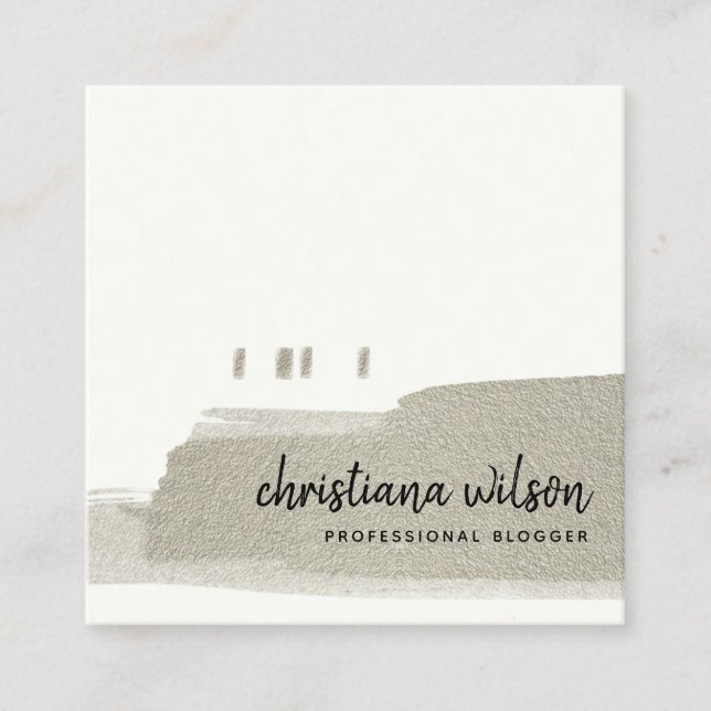 CARTE DE VISITE CARRÉ ÉLÉGANT FAUX ARGENT BLACK BRUSH STROKE CALLIGRAPHI (Devant)