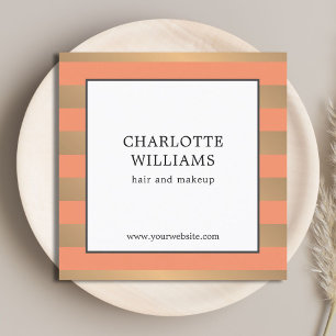 Carte De Visite Carré Elégant Faux Gold Stripes Beauty Consultant