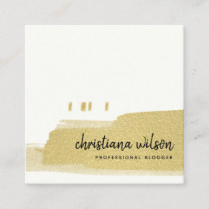 CARTE DE VISITE CARRÉ ÉLÉGANT FAUX OR BLACK BRUSH STROKE CALLIGRAPHIE S