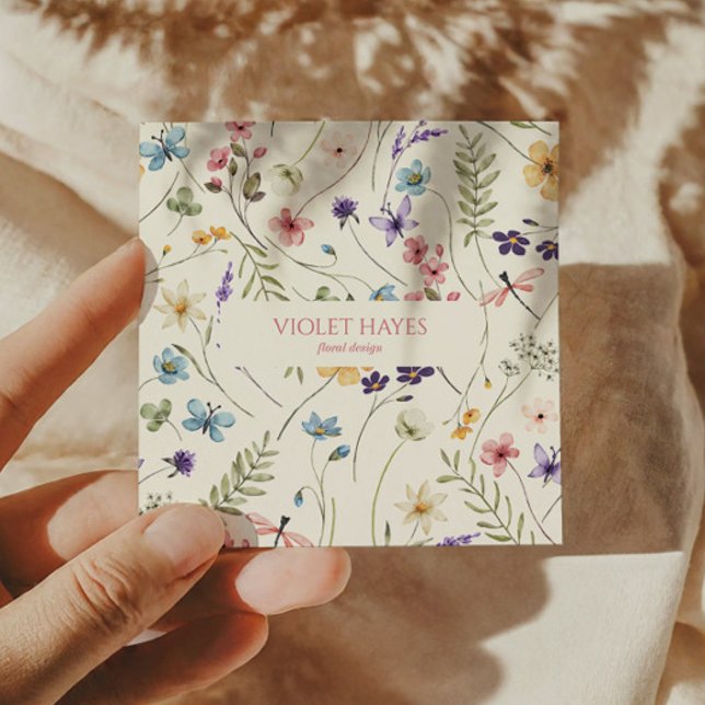 Carte De Visite Carré Élégant Fleur sauvage Fleur sauvage Floral Custom (Créateur téléchargé)