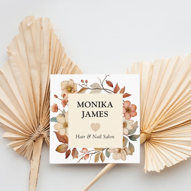 Carte De Visite Carré Élégant Fleurs sauvages d'aquarelle de crème (Créateur téléchargé)