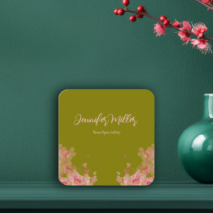 Carte De Visite Carré Élégant floral aquarelle vert olive 