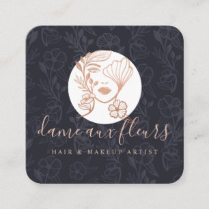 Carte De Visite Carré Élégant floral floraison beauté femme Logo noir