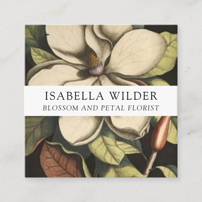 Carte De Visite Carré Élégant floriste de la fleur de Magnolia (Devant)