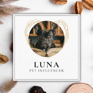 Carte De Visite Carré Elegant Gold Photo Dog Pet Social Media Code QR