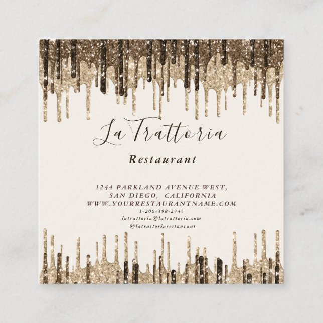 Carte De Visite Carré Élégant Gold Sparks Restaurant La Trattoria (Dos)