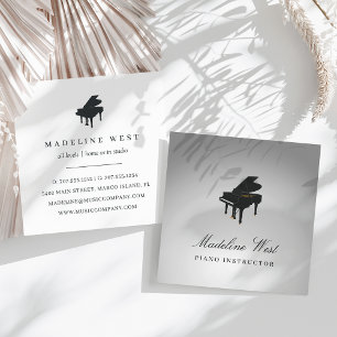 Carte De Visite Carré Élégant Gris Piano Instructeur de musique