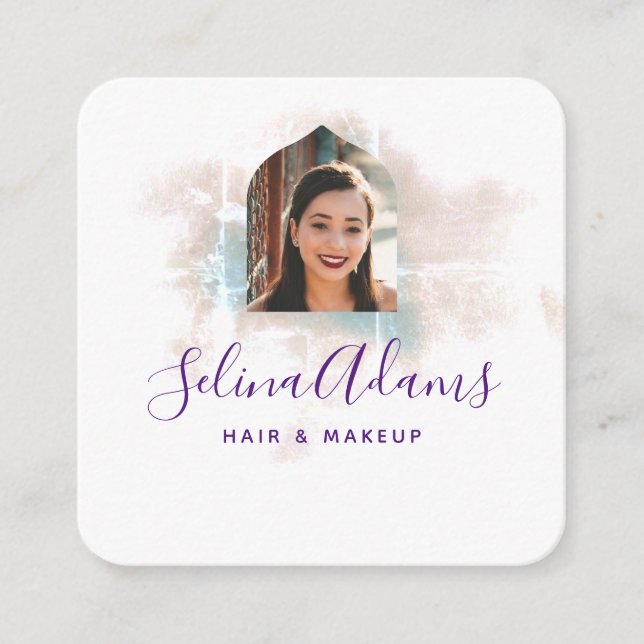 Carte De Visite Carré Elégant Grungy Aquarelle Photo Abstrait (Devant)