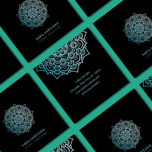 Carte De Visite Carré Élégant instructeur de Yoga Turquoise Lotus Mandal