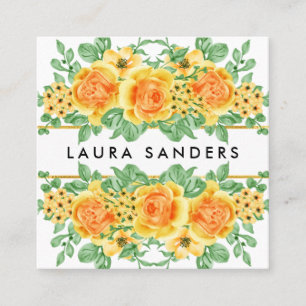 Carte De Visite Carré Élégant Jaune Orange Rose Flower Planificateur d'é