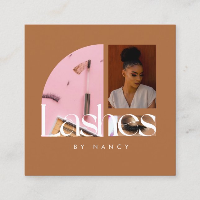 Carte De Visite Carré Élégant Lashes Photo Collage de Terracotta (Devant)
