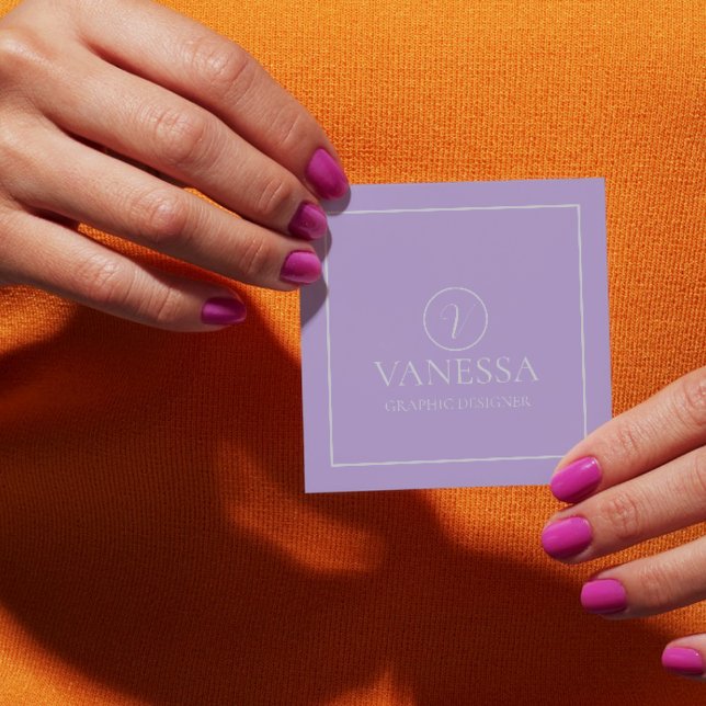 Carte De Visite Carré Élégant Lavande Monogramme personnalisé (Elegant Lavender Monogram Custom Square Business Card)