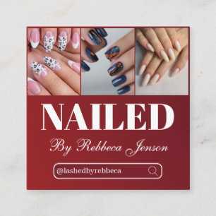 Carte De Visite Carré Elégant Lavender Nail Artist Photo Collage QR Code