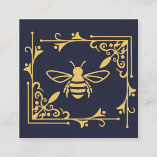 Carte De Visite Carré Élégant logo abeille apiculture Marine bleu