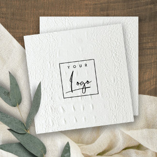 Carte De Visite Carré Élégant logo classique ivoire blanc cuir texture