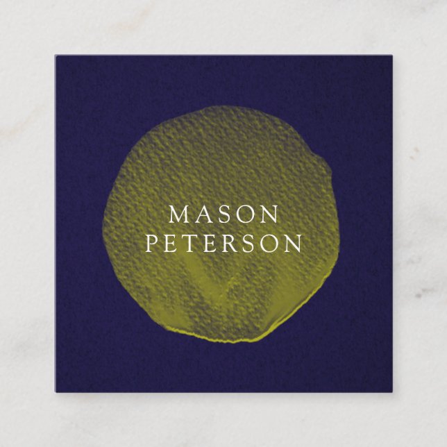 Carte De Visite Carré Élégant logo de cercle de brosse à aquarelle jaune (Devant)