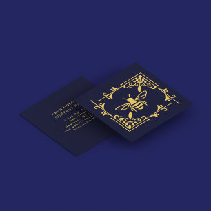 Carte De Visite Carré Élégant logo Gold Foil Bee sur le bleu marine