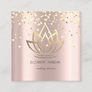 Carte De Visite Carré Elégant Lotus Or Design, Confetti Rose Gold