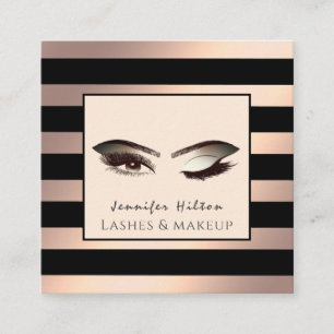 Carte De Visite Carré Elégant luxe rose rayures d'or de maquillage yeux