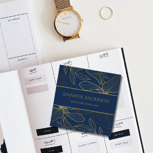 Carte De Visite Carré Elégant Luxueux Blue Navy Gold Wild Lily