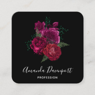Carte De Visite Carré Elegant Magenta Rose Floral Bouquet