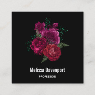 Carte De Visite Carré Elegant Magenta Rose Floral Bouquet