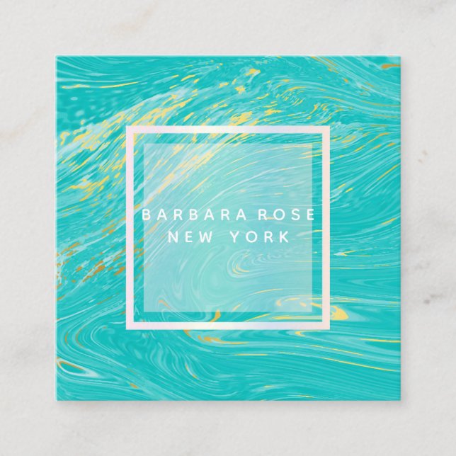 Carte De Visite Carré Élégant Marbre bleu or moderne (Devant)