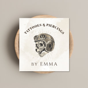 Carte De Visite Carré Élégant marbre clair drôle de crâne tatoueur 