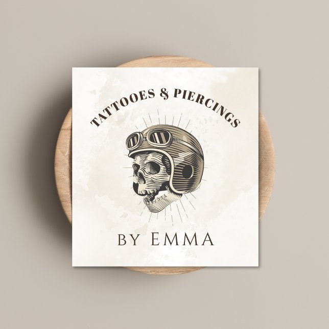 Carte De Visite Carré Élégant marbre clair drôle de crâne tatoueur (Créateur téléchargé)