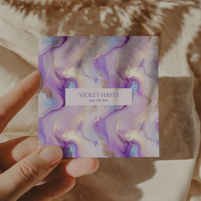 Carte De Visite Carré Élégant marbre violet et turquoise sur mesure (Créateur téléchargé)