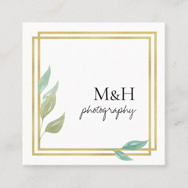 Carte De Visite Carré Elégant Mariage de film de charpente dorée (Devant)