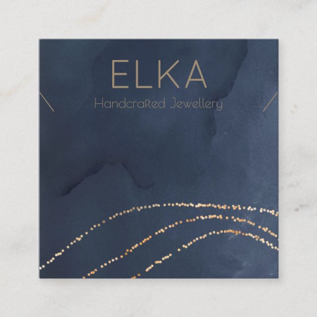 Carte De Visite Carré Elégant Marine & Gold Dots Carré CollierCarte d'af (Devant)