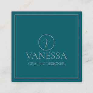 Carte De Visite Carré Élégant mignon vert moderne Monogramme personnalis