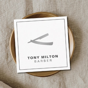 Carte De Visite Carré Élégant minimaliste blanc Faux Argent Razor Barber