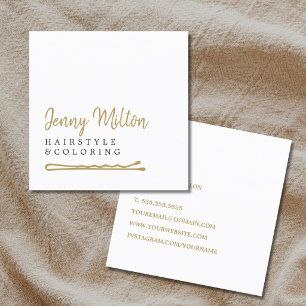 Carte De Visite Carré Élégant minimaliste Blanc Faux Gold Pin à cheveux
